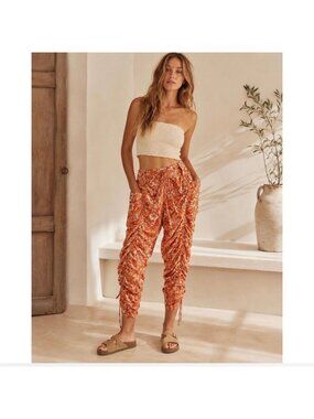 Free People Dusk Til Dawn Parachute Pant XS Harem Ruched Ankle Pockets Boho